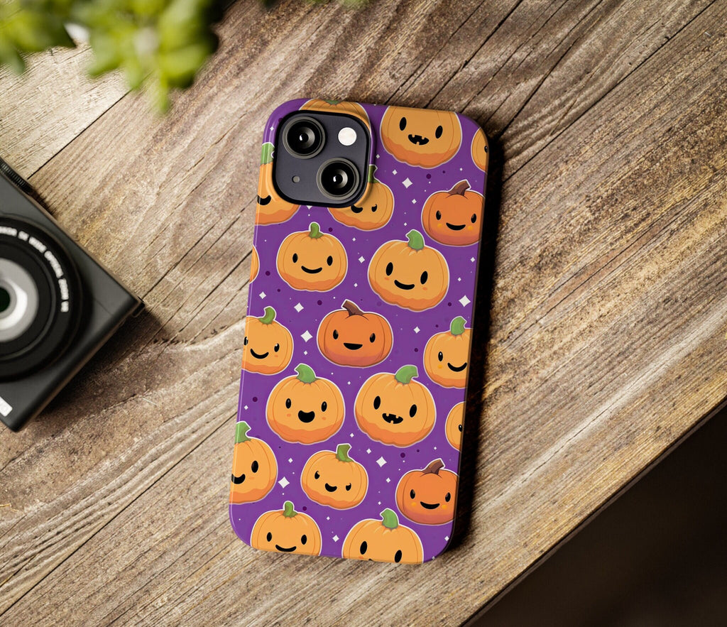 Jack o Lantern Pumpkins Kawaii Halloween iPhone Case, 14 Pro 13 12 11 XR, Cute Seasonal Fall iPhone Hard Tough Cover, Fall Lover Gift