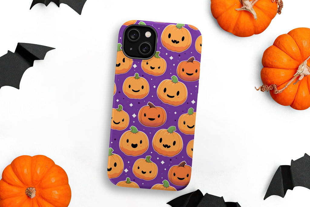 Jack o Lantern Pumpkins Kawaii Halloween iPhone Case, 14 Pro 13 12 11 XR, Cute Seasonal Fall iPhone Hard Tough Cover, Fall Lover Gift