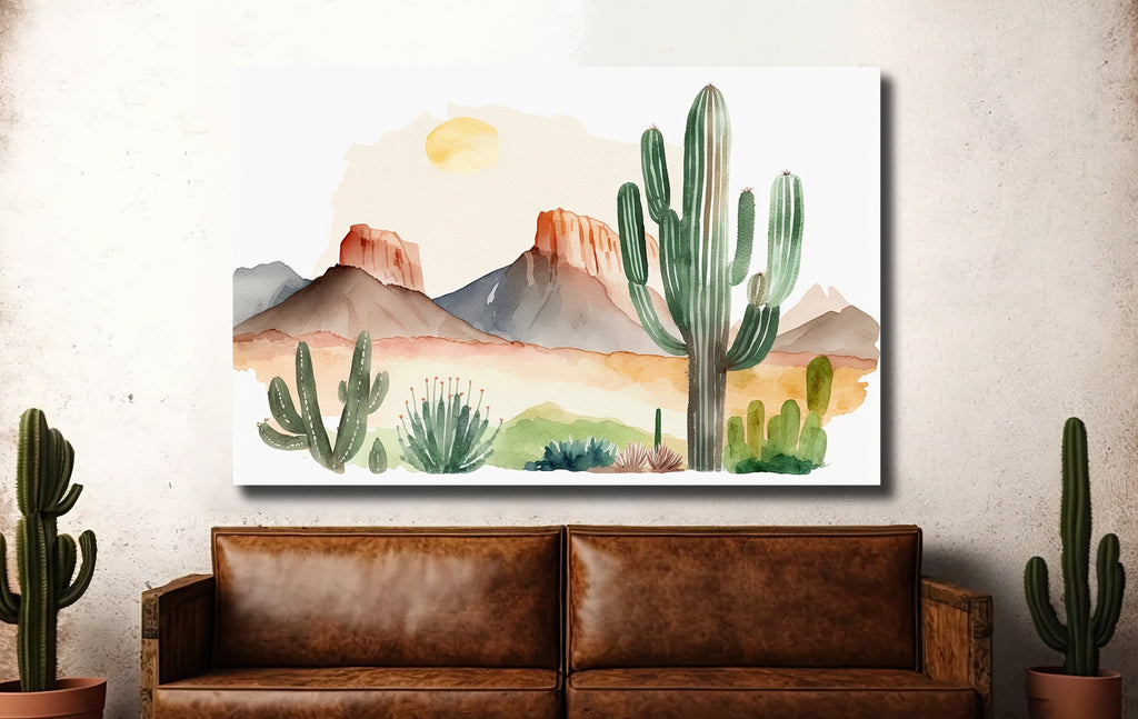 Minimalist Sonoran Desert Cactus Wall Art Southwest Nature Inspired Watercolor Print Western Boho Decor Southwestern Landscape Painting Gift