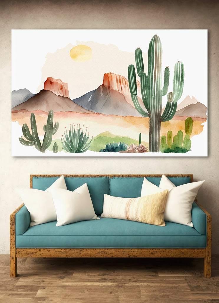 Minimalist Sonoran Desert Cactus Wall Art Southwest Nature Inspired Watercolor Print Western Boho Decor Southwestern Landscape Painting Gift