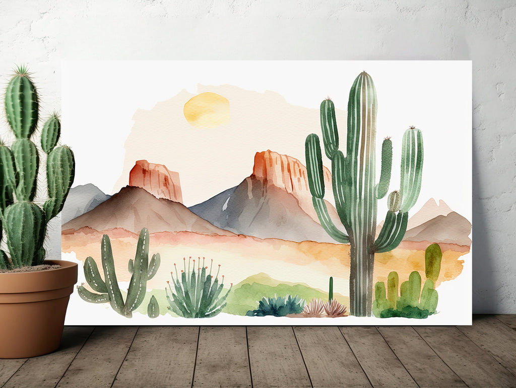 Minimalist Sonoran Desert Cactus Wall Art Southwest Nature Inspired Watercolor Print Western Boho Decor Southwestern Landscape Painting Gift