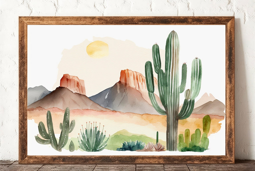 Minimalist Sonoran Desert Cactus Wall Art Southwest Nature Inspired Watercolor Print Western Boho Decor Southwestern Landscape Painting Gift