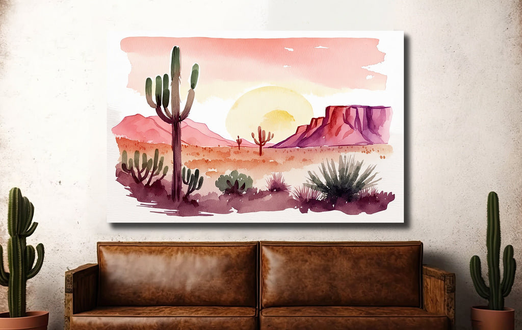 Minimalist Sonoran Desert Sunset Cactus Wall Art Southwest Nature Inspired Watercolor Print Western Decor Southwestern Landscape Painting