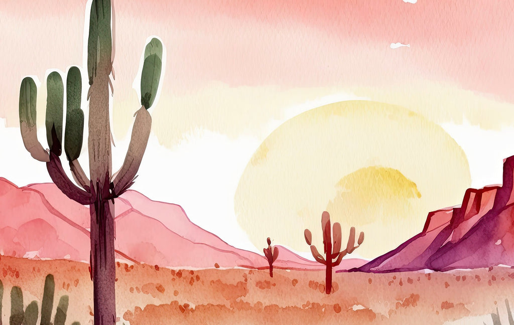 Minimalist Sonoran Desert Sunset Cactus Wall Art Southwest Nature Inspired Watercolor Print Western Decor Southwestern Landscape Painting