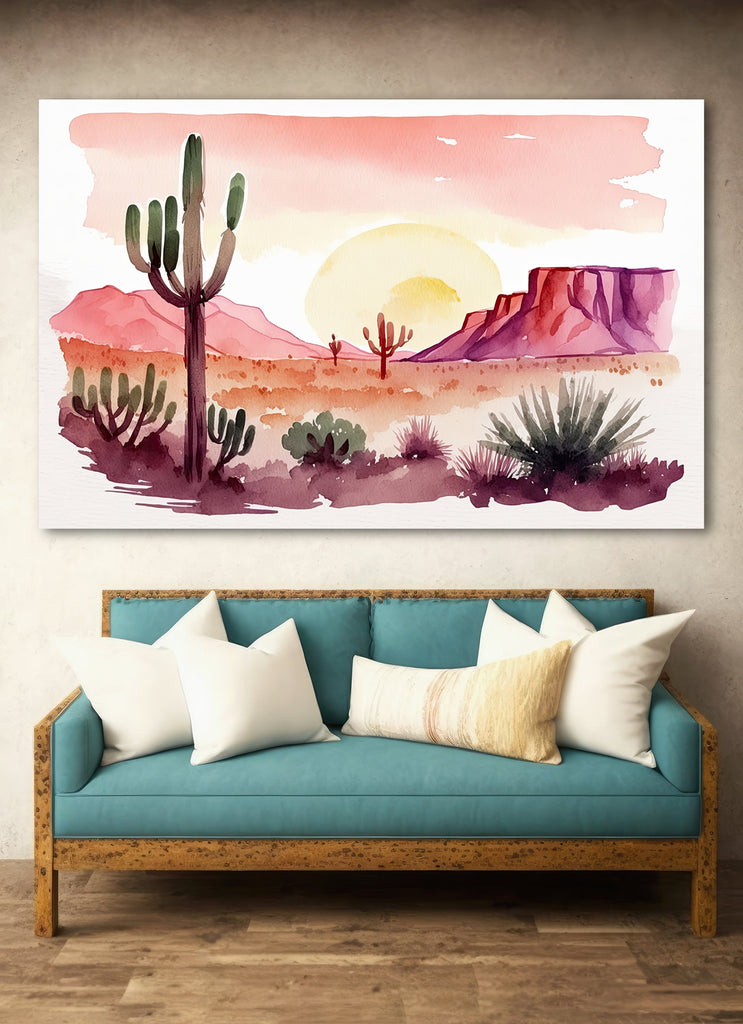 Minimalist Sonoran Desert Sunset Cactus Wall Art Southwest Nature Inspired Watercolor Print Western Decor Southwestern Landscape Painting