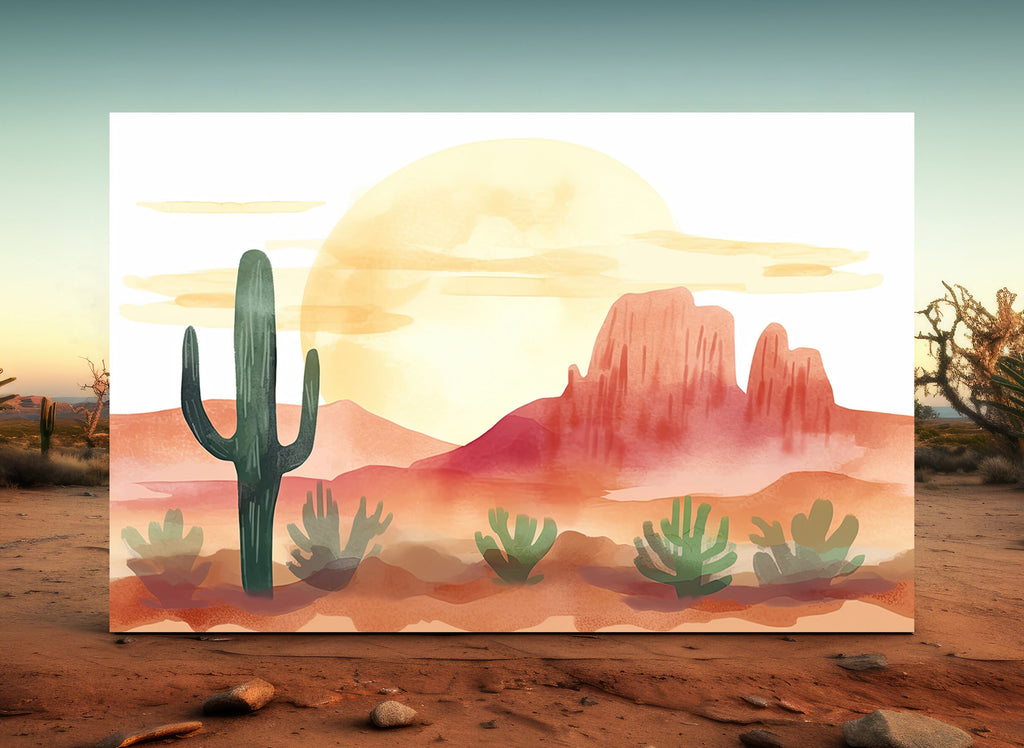 Minimalist Sonoran Desert Sunset Cactus Wall Art Southwest Nature Inspired Watercolor Print Western Decor Southwestern Landscape Painting