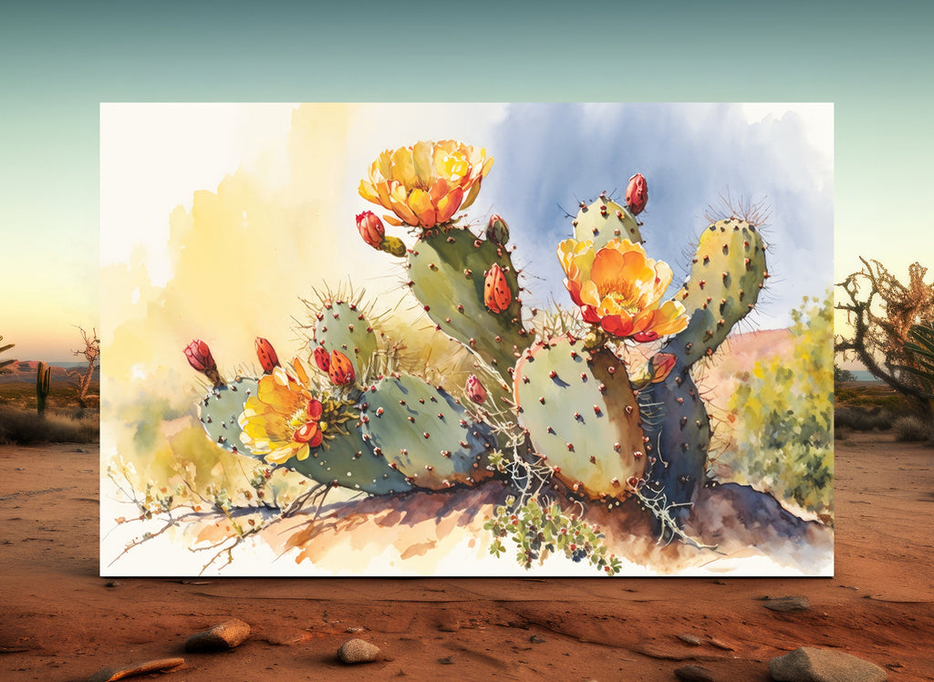 Flower Prickly Pear Cactus Print Watercolor Painting Botanical Desert Wall Art Nature Inspired Sonoran Art Southwest Gift Western Decor