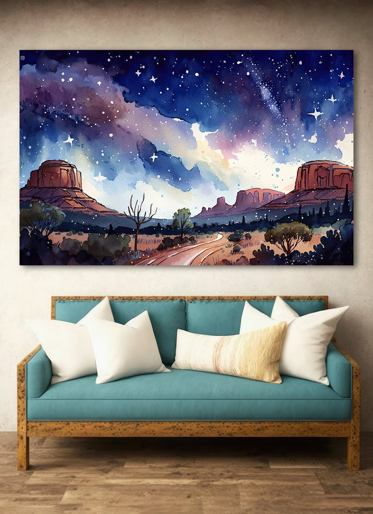 Watercolor Sedona Milky Way Sonoran Art Print Arizona Desert Wall Art Landscape Gift Starry Night Sky Southwestern Decor