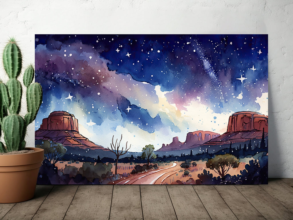 Watercolor Sedona Milky Way Sonoran Art Print Arizona Desert Wall Art Landscape Gift Starry Night Sky Southwestern Decor