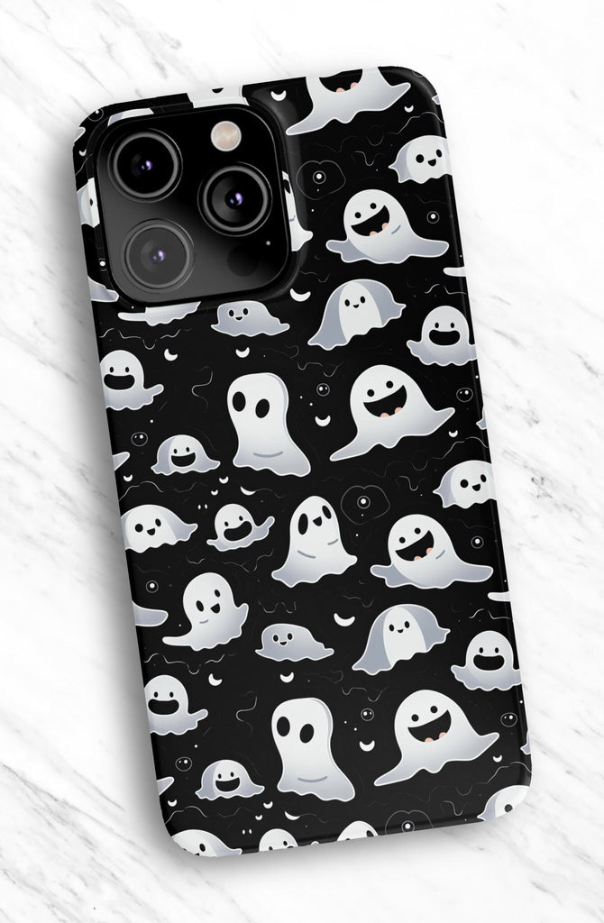 Halloween Kawaii Ghost iPhone Case 14 13 12 11 Pro XR, Spooky Cute Hard Tough Protective Cover Case