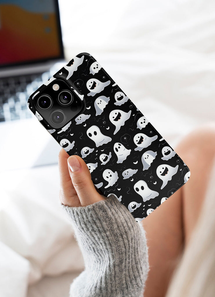 Halloween Kawaii Ghost iPhone Case 14 13 12 11 Pro XR, Spooky Cute Hard Tough Protective Cover Case