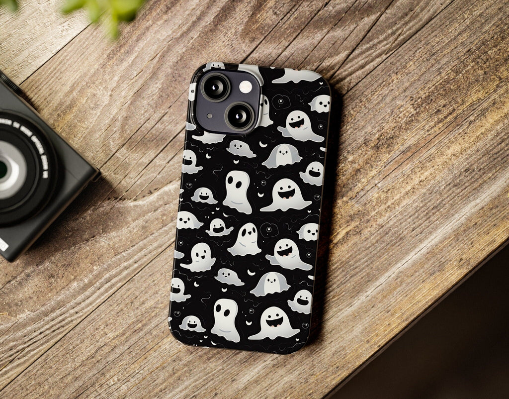 Halloween Kawaii Ghost iPhone Case 14 13 12 11 Pro XR, Spooky Cute Hard Tough Protective Cover Case