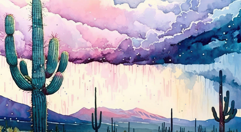 Sonoran Desert Rainy Sunset Cactus Wall Art Print Southwest Nature Inspired Watercolor Western Decor Southwestern Landscape Painting