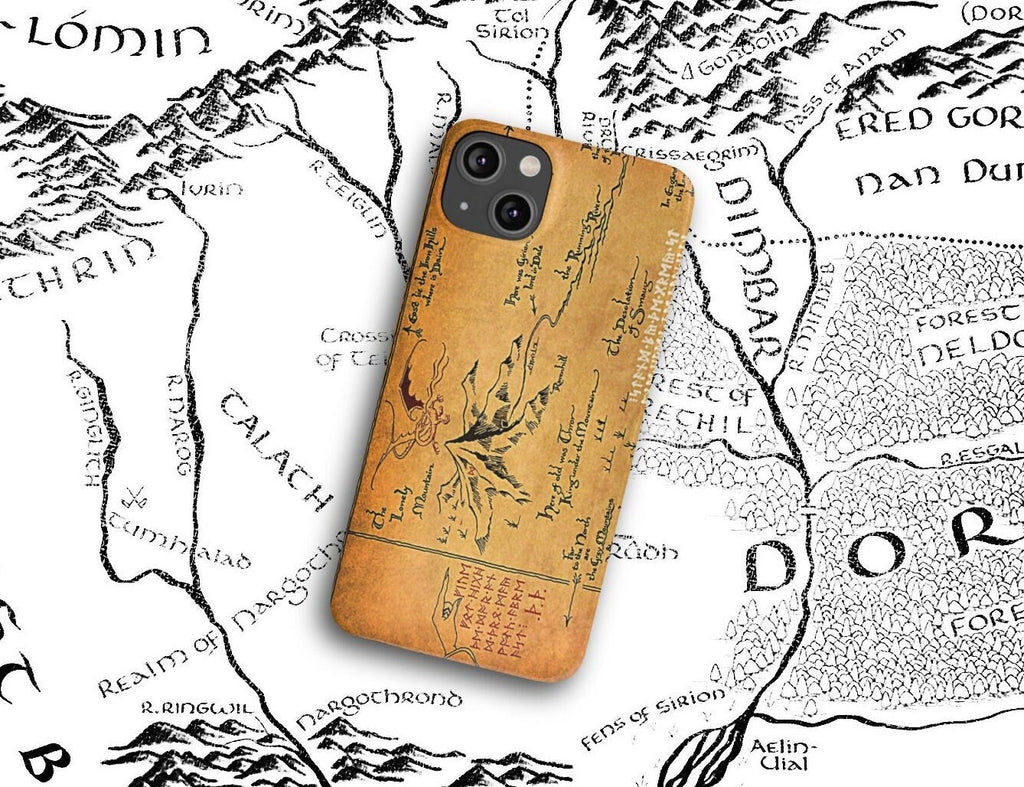 Hobbit Map Lord of the Rings iPhone Case 14 13 12 11 Pro XR, LOTR Middle Earth Hard Tough Cover, Tolkien Fantasy Gift