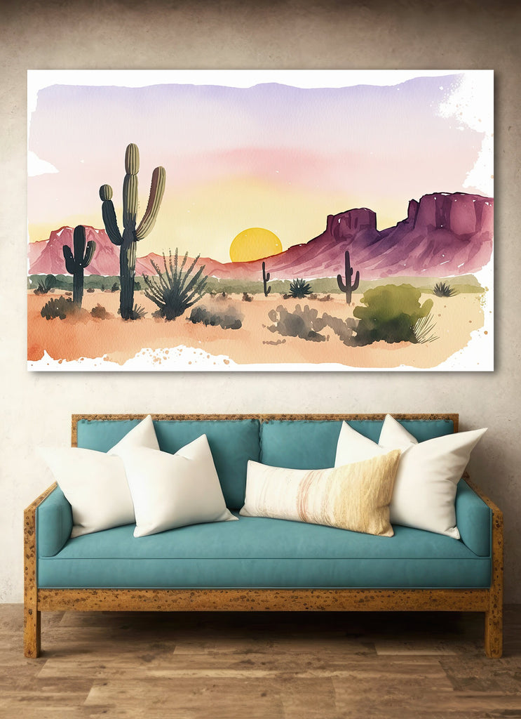 Minimalist Sonoran Desert Sunset Cactus Wall Art Southwest Nature Inspired Watercolor Print Western Decor Southwestern Landscape Painting