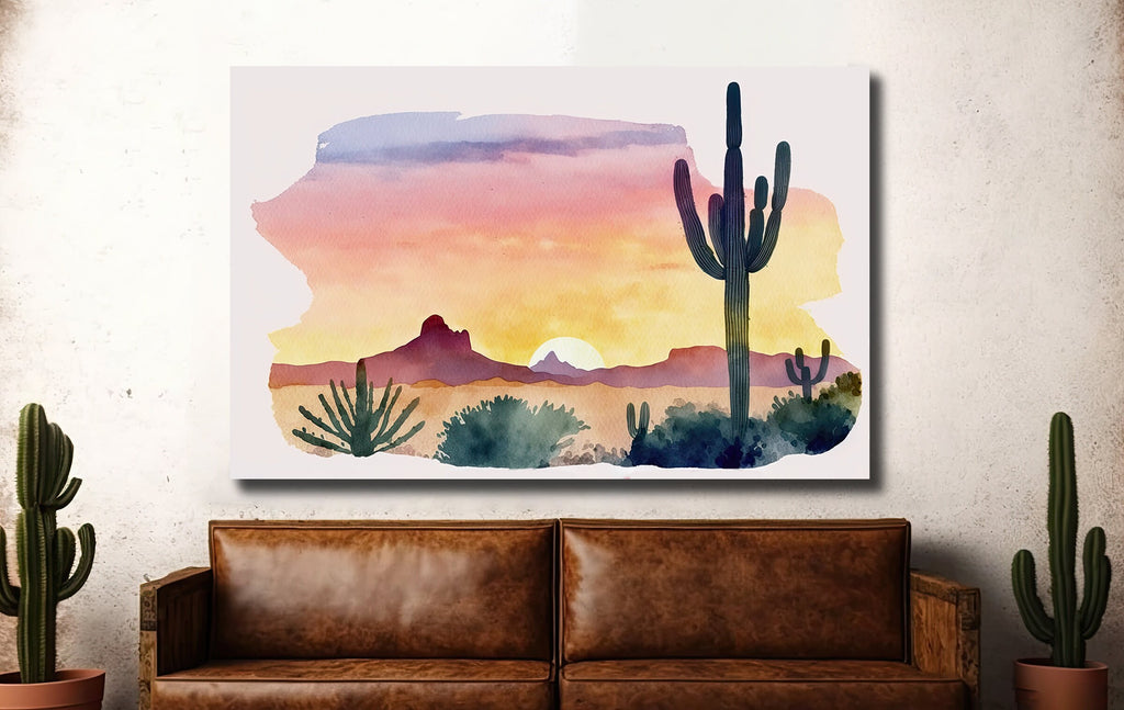 Minimalist Sonoran Desert Sunset Cactus Wall Art Southwest Nature Inspired Watercolor Print Western Decor Southwestern Landscape Painting