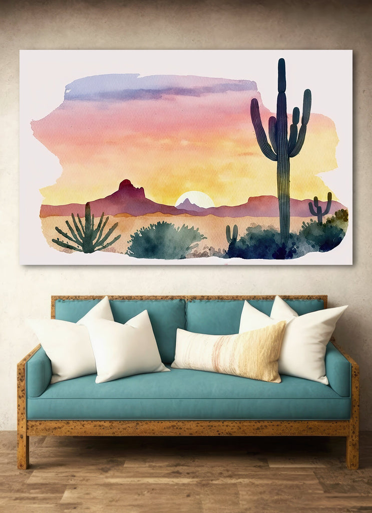 Minimalist Sonoran Desert Sunset Cactus Wall Art Southwest Nature Inspired Watercolor Print Western Decor Southwestern Landscape Painting