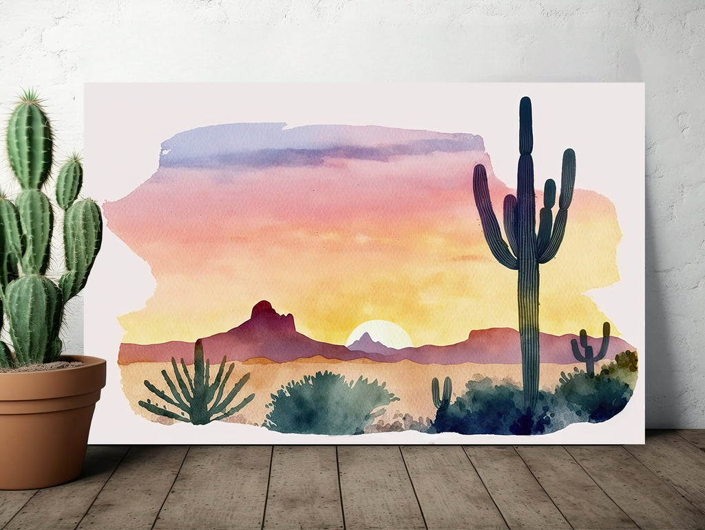 Minimalist Sonoran Desert Sunset Cactus Wall Art Southwest Nature Inspired Watercolor Print Western Decor Southwestern Landscape Painting