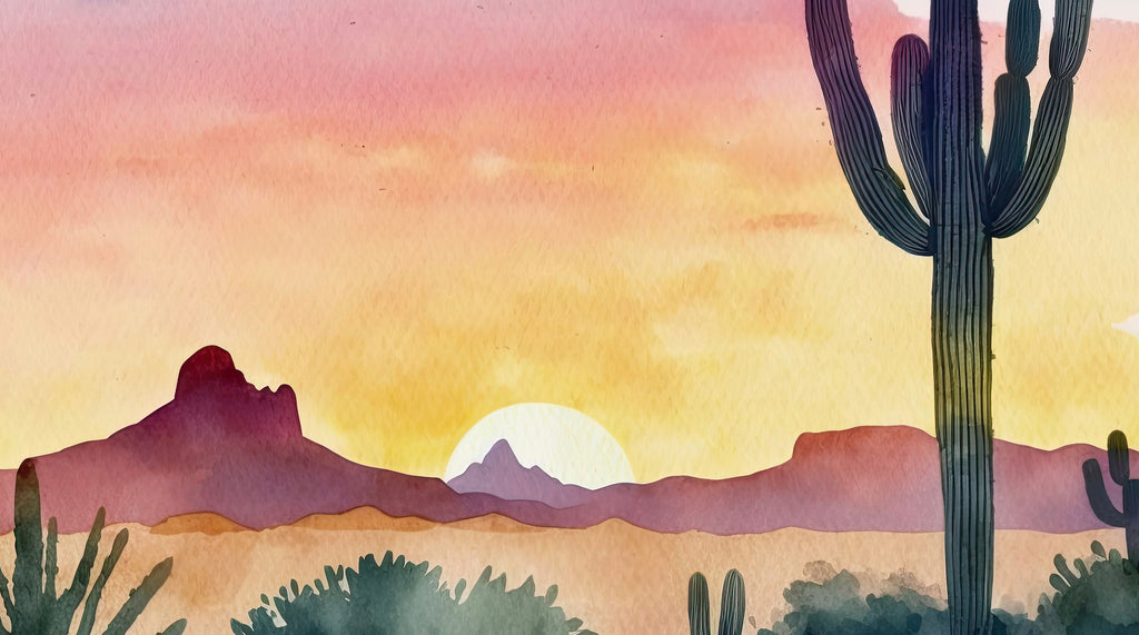 Minimalist Sonoran Desert Sunset Cactus Wall Art Southwest Nature Inspired Watercolor Print Western Decor Southwestern Landscape Painting