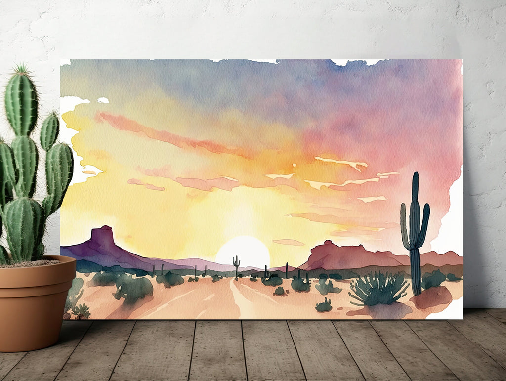 Minimalist Sonoran Desert Sunset Cactus Wall Art Southwest Nature Inspired Watercolor Print Western Decor Southwestern Landscape Painting