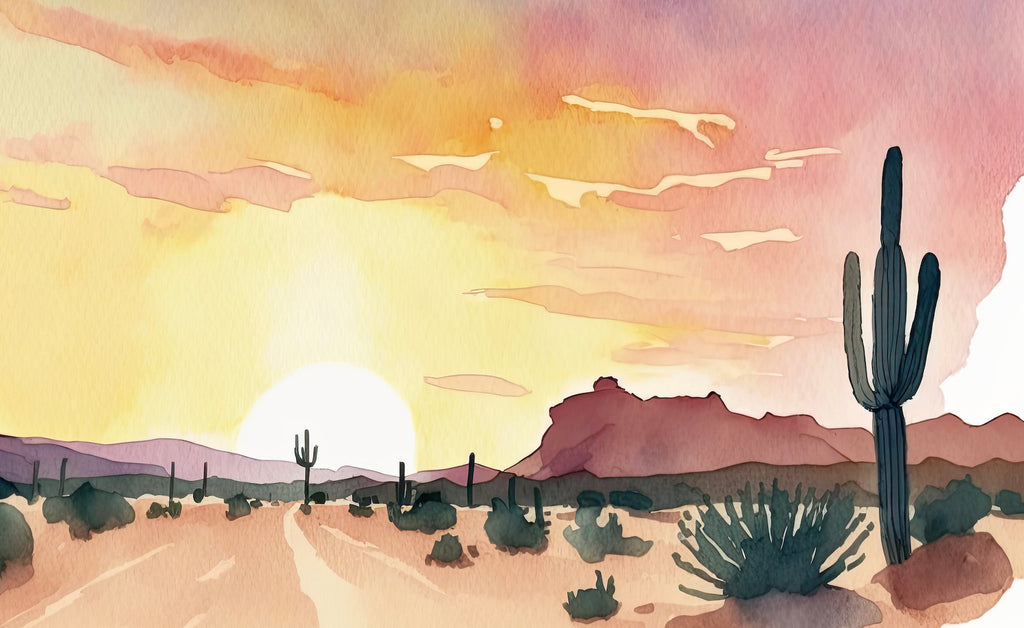 Minimalist Sonoran Desert Sunset Cactus Wall Art Southwest Nature Inspired Watercolor Print Western Decor Southwestern Landscape Painting