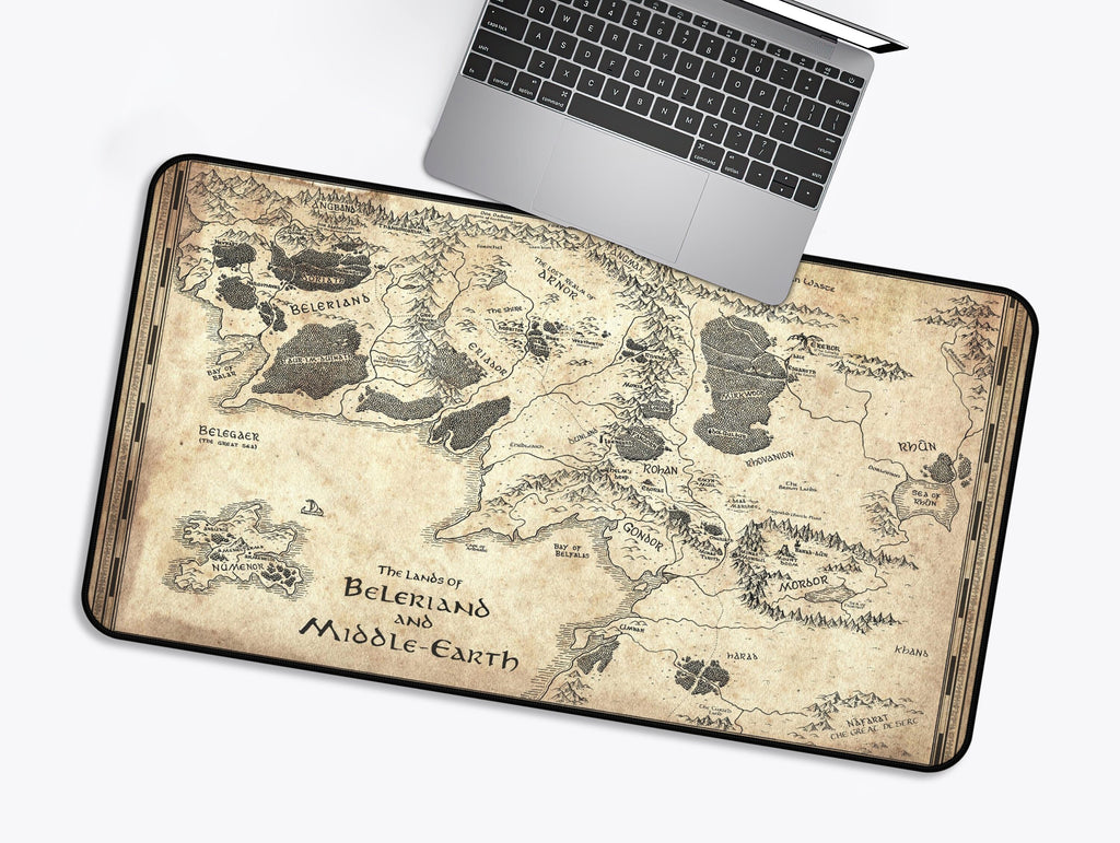 Beleriand Middle Earth Map Desk Mat Mouse Pad, Lord of the Rings LOTR Tolkien Gifts, Silmarillion Fantasy Home Office Decor