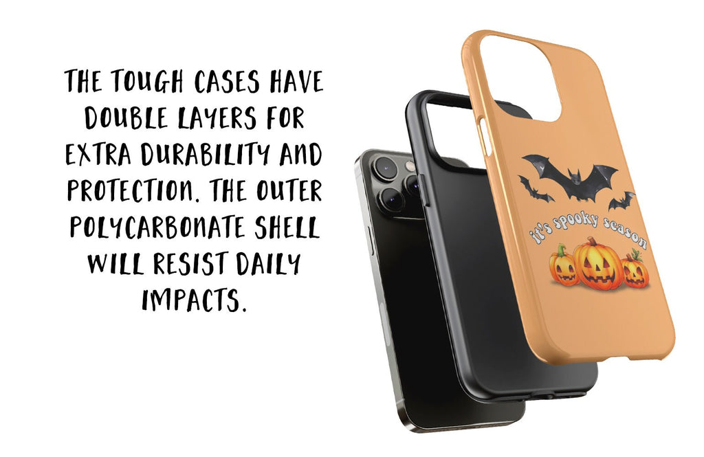 Halloween Spooky Season iPhone Case 14 13 12 11 Pro XR, Bat and Jack o Lantern Pumpkins, Hard Tough Protective Cover Case