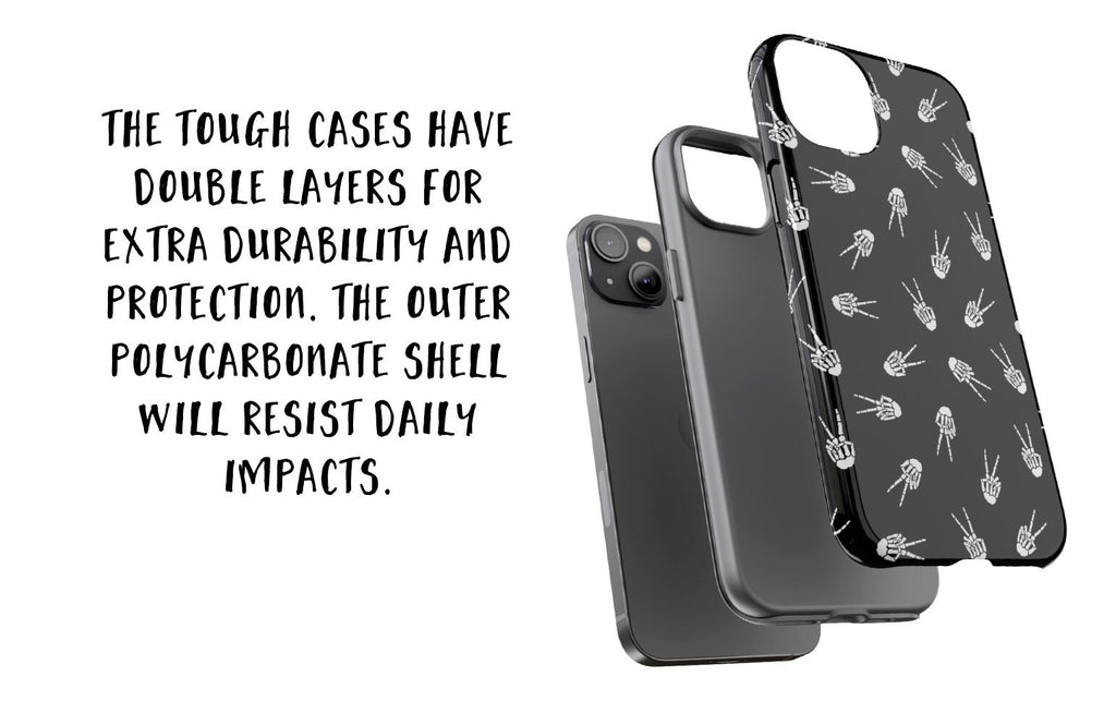 Halloween Skeleton iPhone Case 14 13 12 11 Pro XR, Spooky Cute Goth Hard Tough Protective Cover Case