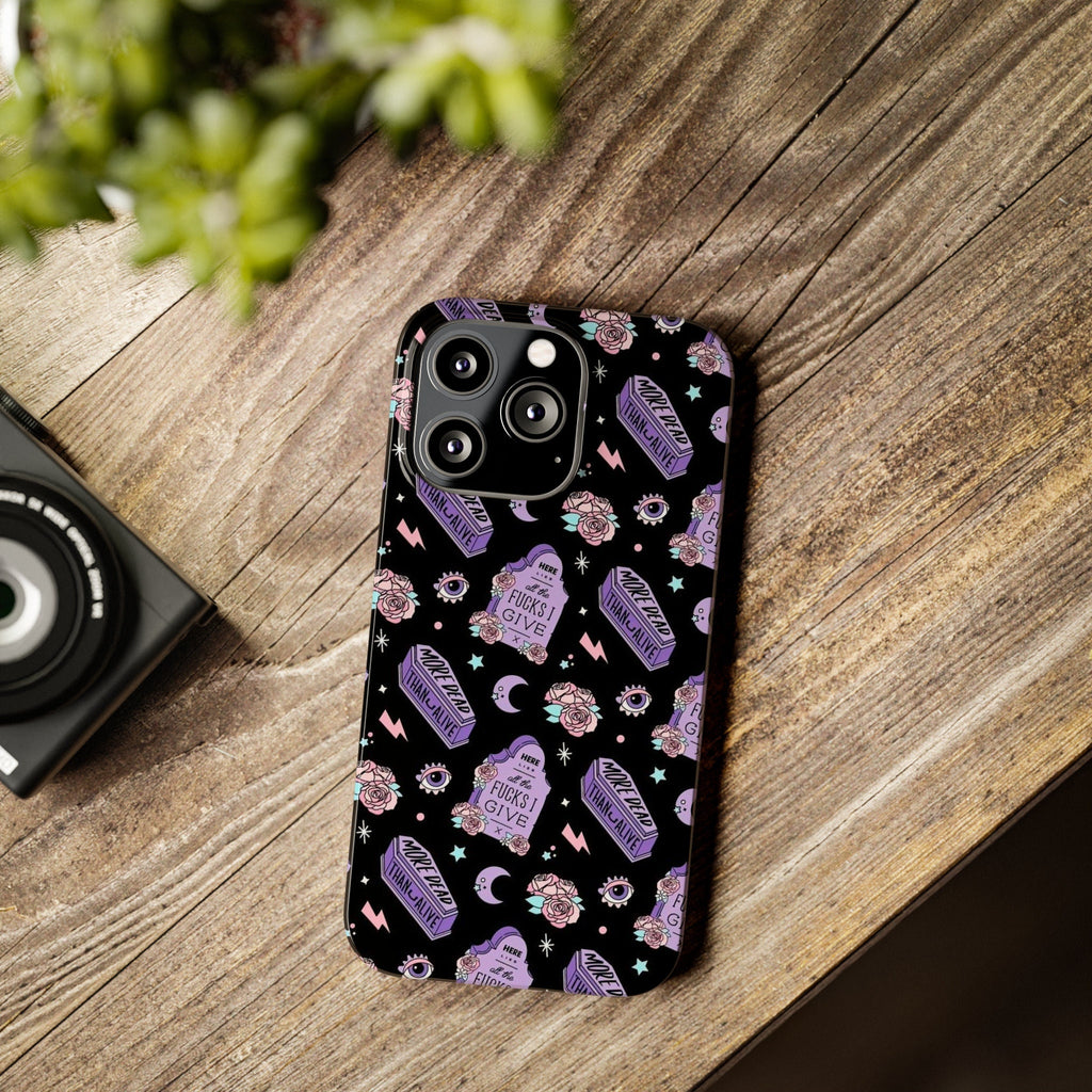 Halloween Graveyard iPhone Case 14 13 12 11 Pro XR, Funny Goth Spooky Hard Tough Protective Cover Case