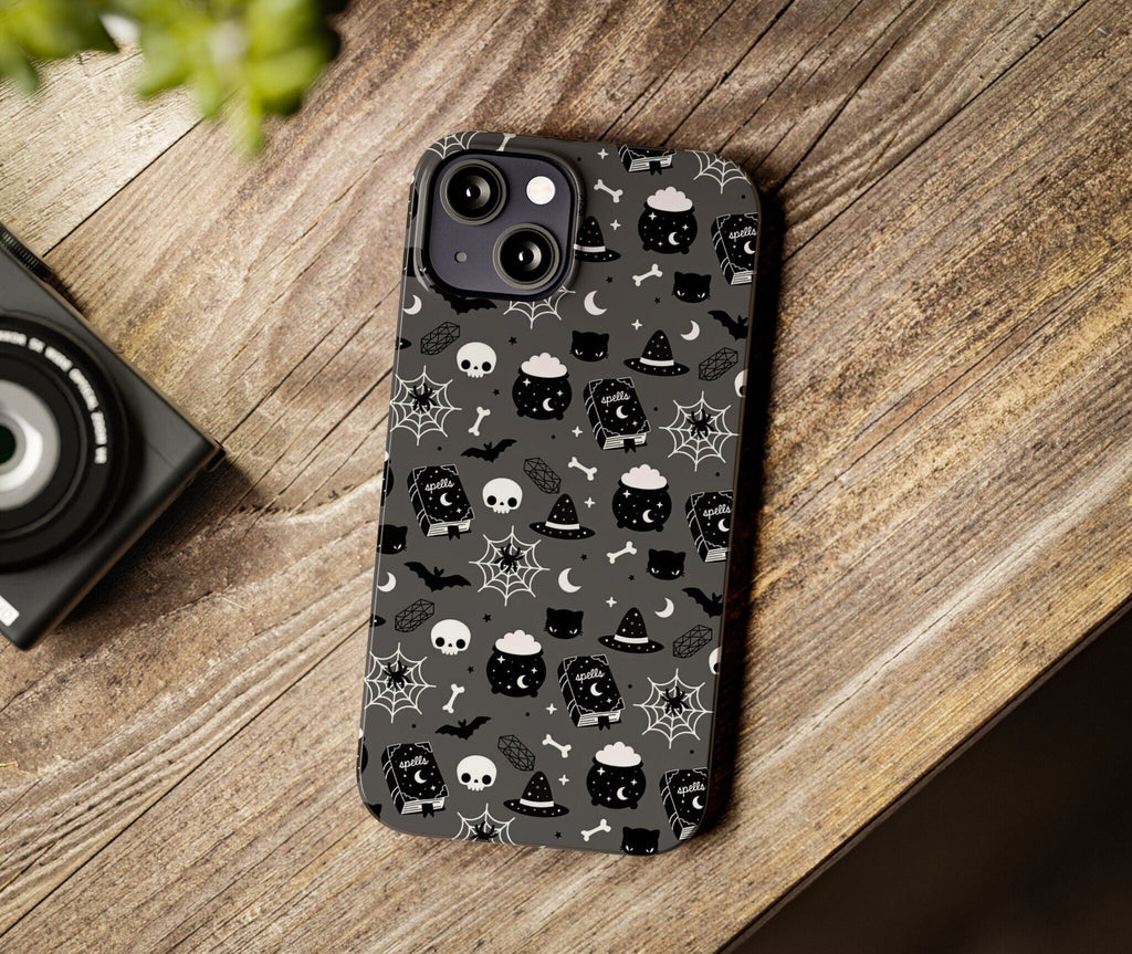 Halloween Witchy Spooky Cute iPhone Case 14 13 12 11 Pro XR, Gothic Hard Tough Protective Cover Case