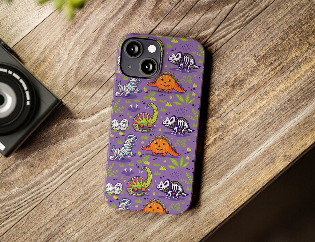 Halloween Dinosaurs iPhone Case 14 13 12 11 Pro XR, Cute Dino Hard Tough Protective Cover Case