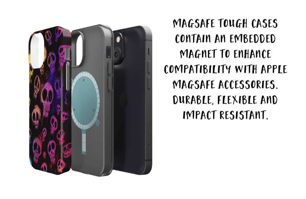 Halloween Spooky Neon Skeleton Skulls iPhone Case 14 13 12 11 Pro XR, Seasonal iPhone Hard Tough Cover, Gothic Fall Lover Gift