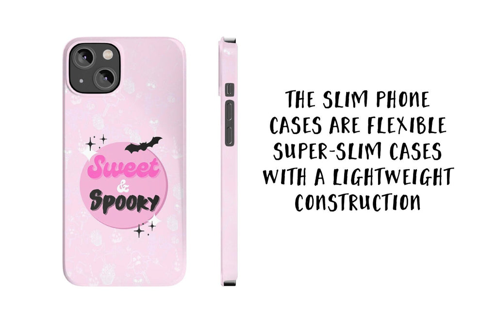 Halloween Sweet & Spooky iPhone Case 14 13 12 11 Pro XR, Cute Pink Halloween Candy Hard Tough Protective Cover Case
