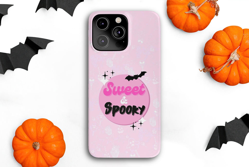 Halloween Sweet & Spooky iPhone Case 14 13 12 11 Pro XR, Cute Pink Halloween Candy Hard Tough Protective Cover Case