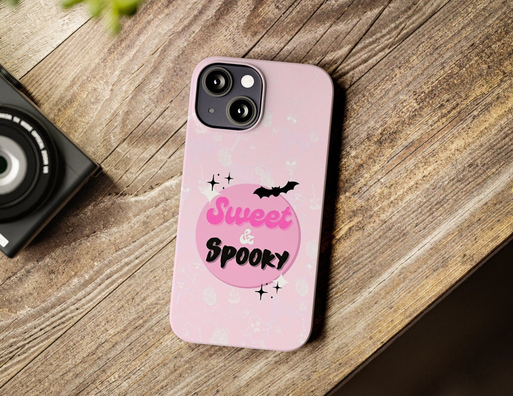 Halloween Sweet & Spooky iPhone Case 14 13 12 11 Pro XR, Cute Pink Halloween Candy Hard Tough Protective Cover Case