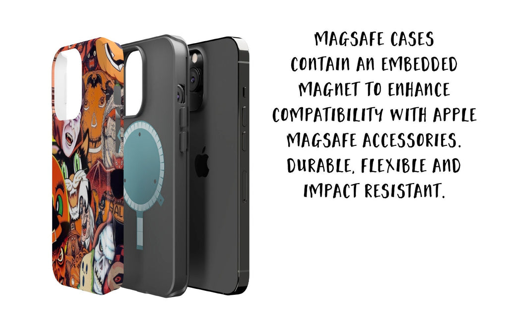 Halloween Vintage Collage iPhone Case 14 13 12 11 Pro XR, Retro Spooky Hard Tough Protective Cover Case