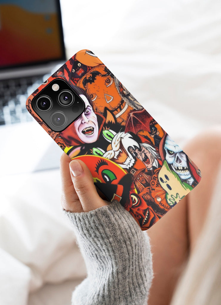 Halloween Vintage Collage iPhone Case 14 13 12 11 Pro XR, Retro Spooky Hard Tough Protective Cover Case