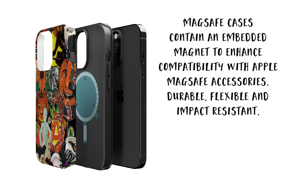 Halloween Vintage Collage iPhone Case 14 13 12 11 Pro XR, Retro Spooky Hard Tough Protective Cover Case