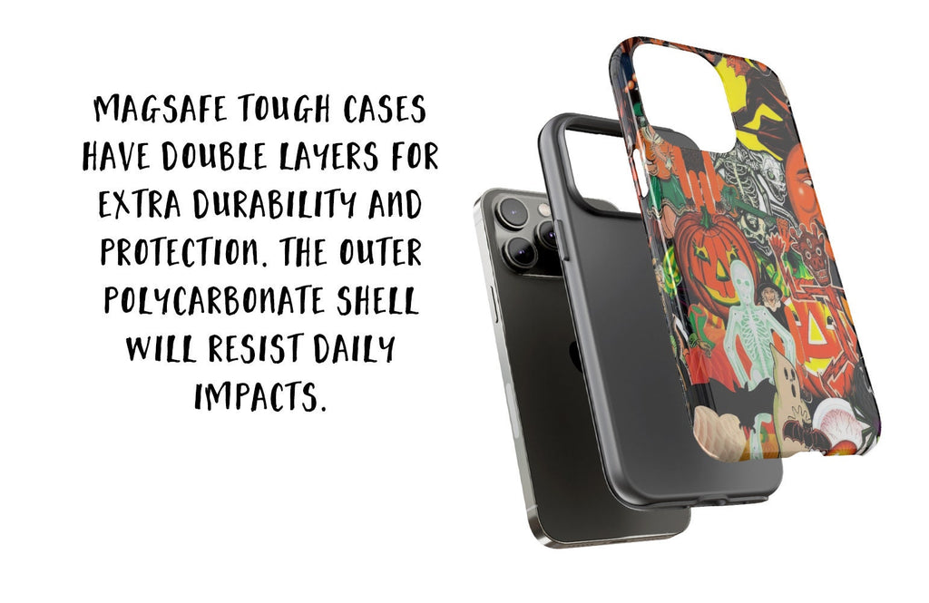 Halloween Vintage Collage iPhone Case 14 13 12 11 Pro XR, Retro Spooky Hard Tough Protective Cover Case