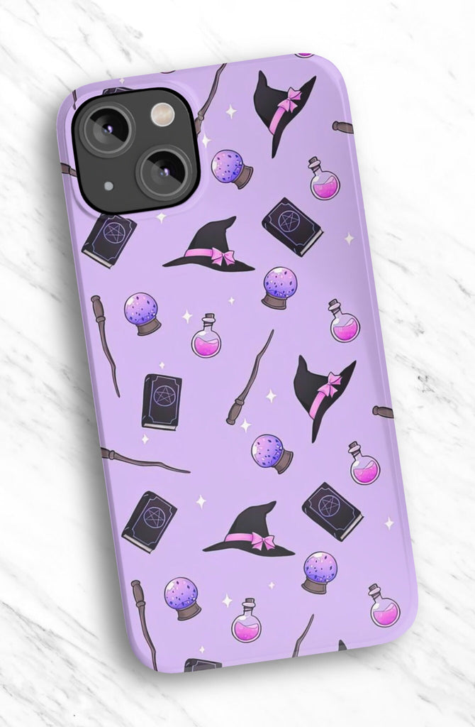 Halloween Witchy Spooky Cute iPhone Case 14 13 12 11 Pro XR, Magic Wizard Hard Tough Protective Cover Case