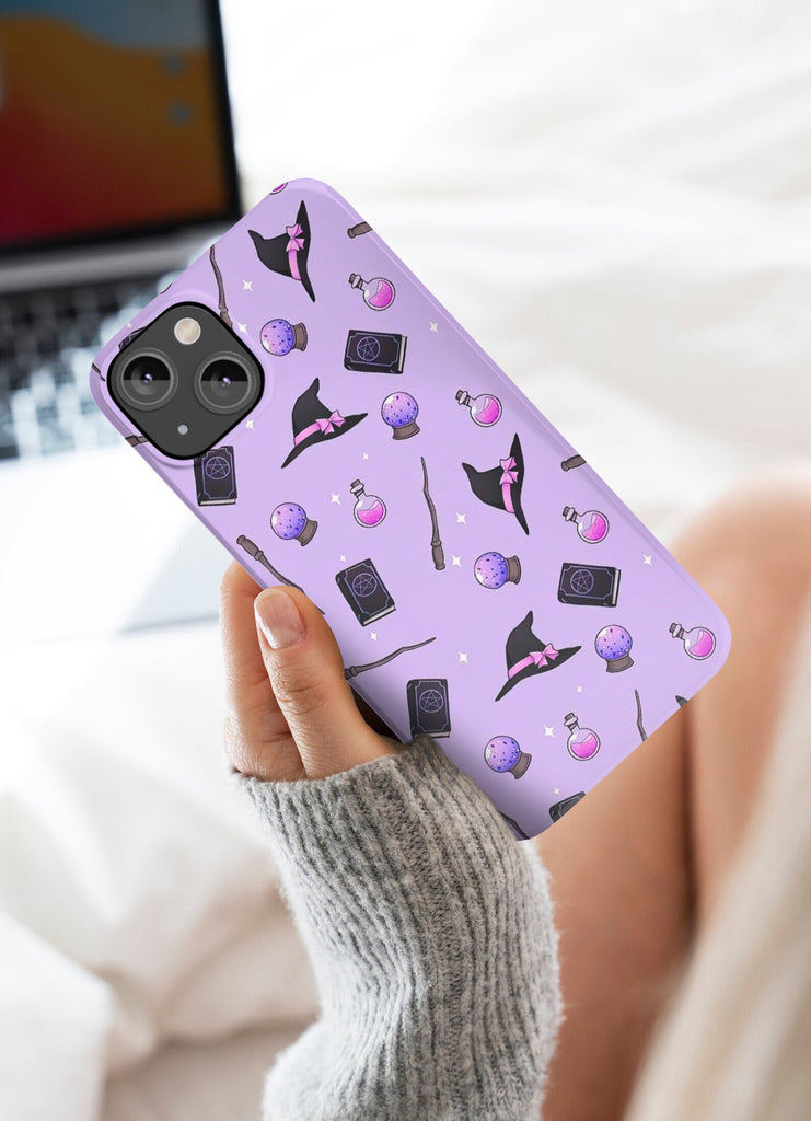 Halloween Witchy Spooky Cute iPhone Case 14 13 12 11 Pro XR, Magic Wizard Hard Tough Protective Cover Case