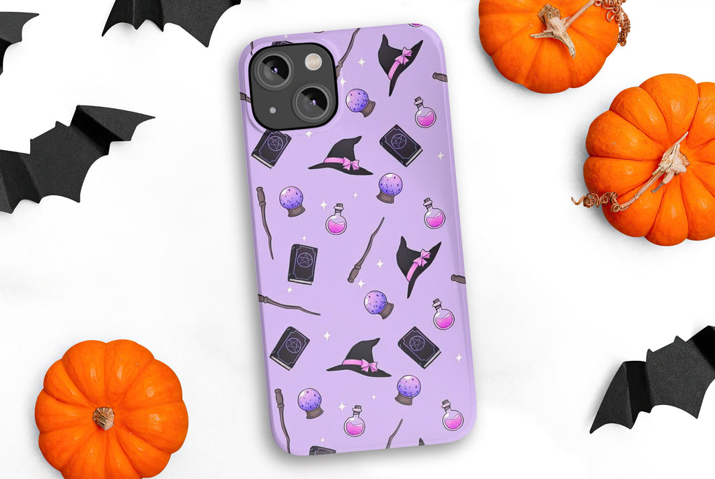 Halloween Witchy Spooky Cute iPhone Case 14 13 12 11 Pro XR, Magic Wizard Hard Tough Protective Cover Case