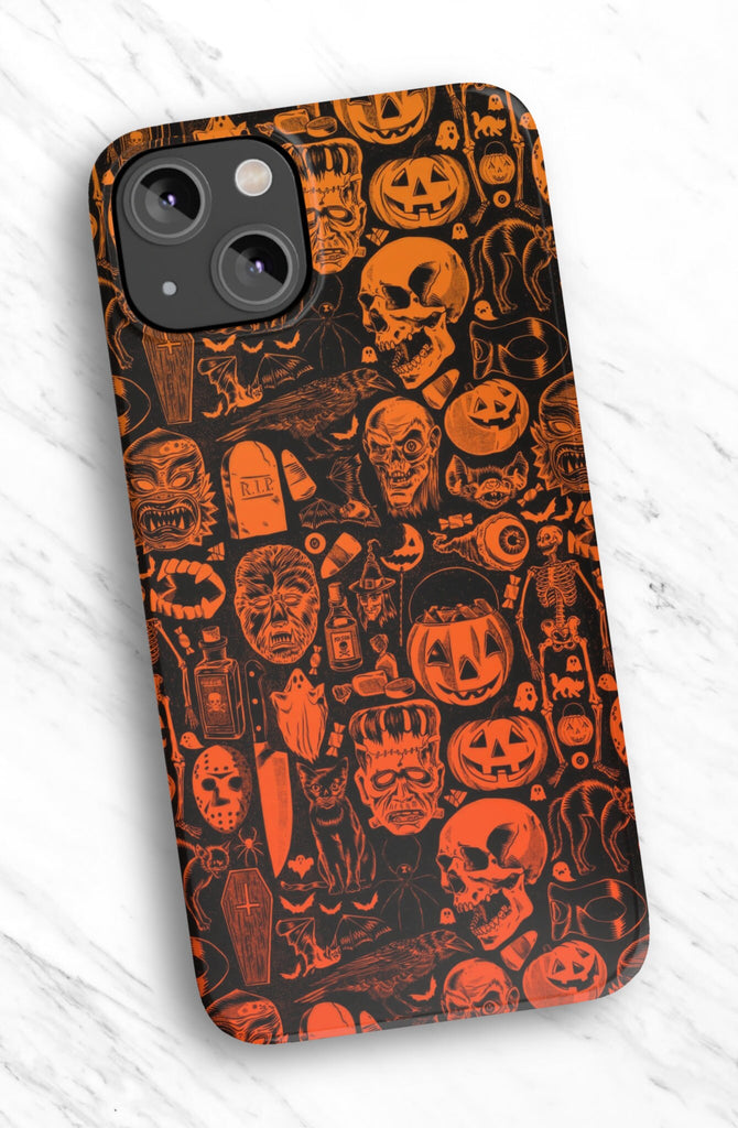 Halloween Retro Spooky iPhone Case 14 13 12 11 Pro XR, Hard Tough Protective Cover Case