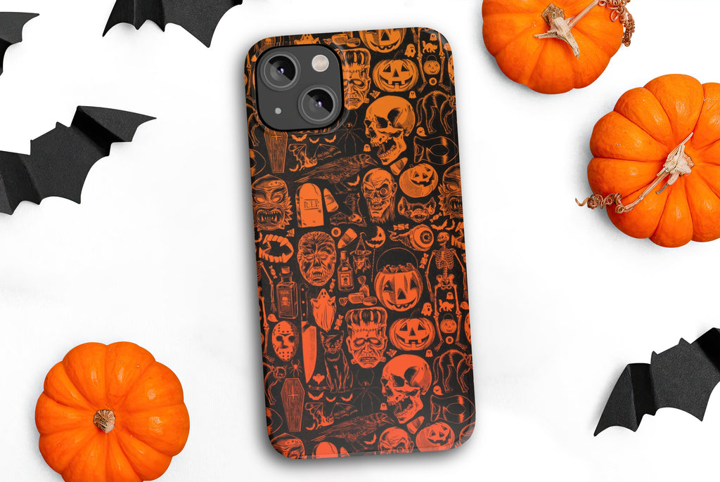 Halloween Retro Spooky iPhone Case 14 13 12 11 Pro XR, Hard Tough Protective Cover Case