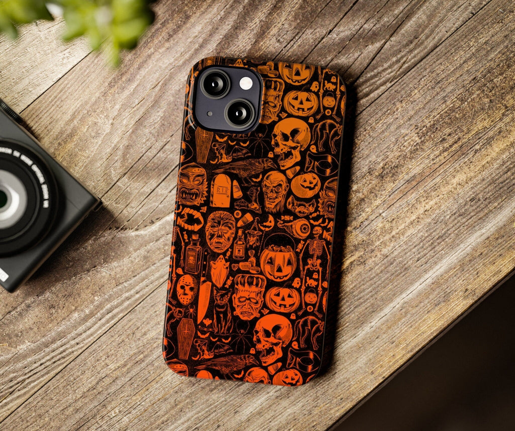 Halloween Retro Spooky iPhone Case 14 13 12 11 Pro XR, Hard Tough Protective Cover Case