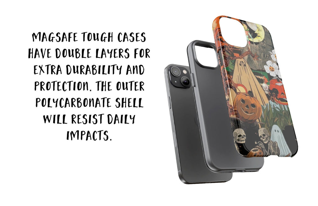 Halloween Vintage Collage iPhone Case 14 13 12 11 Pro XR, Retro Spooky Hard Tough Protective Cover Case