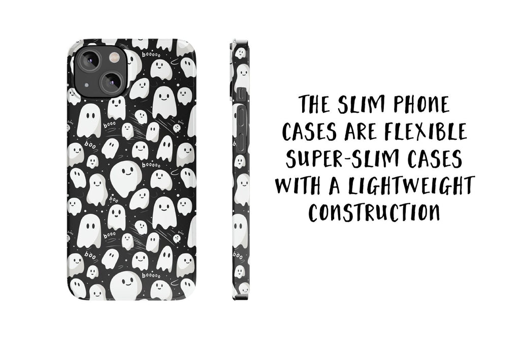 Halloween Kawaii Ghost iPhone Case 14 13 12 11 Pro XR, Spooky Cute Hard Tough Protective Cover Case
