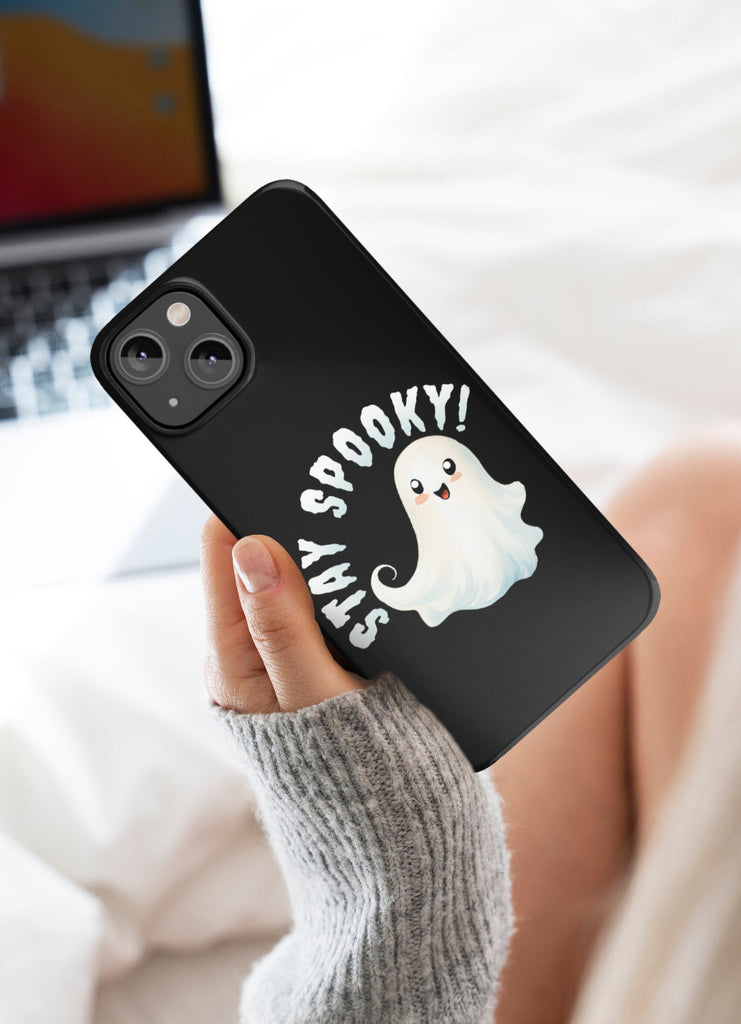 Stay Spooky Halloween Kawaii Ghost iPhone Case 14 13 12 11 Pro XR, Cute Hard Tough Protective Cover Case