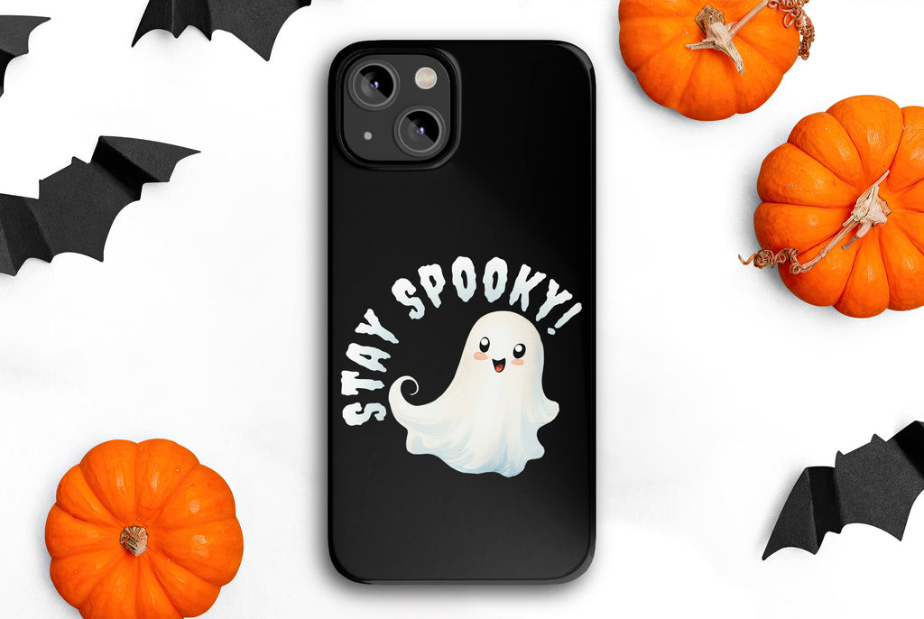 Stay Spooky Halloween Kawaii Ghost iPhone Case 14 13 12 11 Pro XR, Cute Hard Tough Protective Cover Case