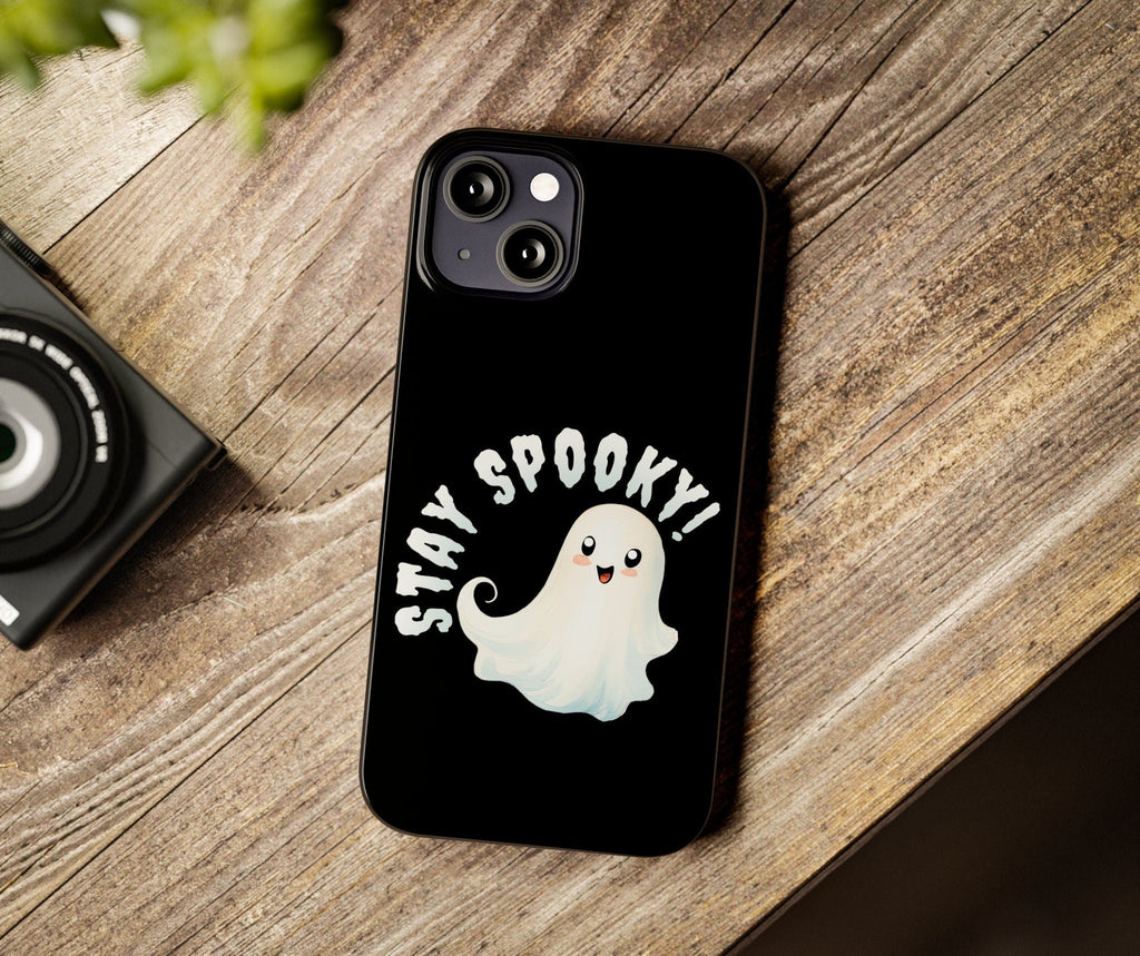 Stay Spooky Halloween Kawaii Ghost iPhone Case 14 13 12 11 Pro XR, Cute Hard Tough Protective Cover Case